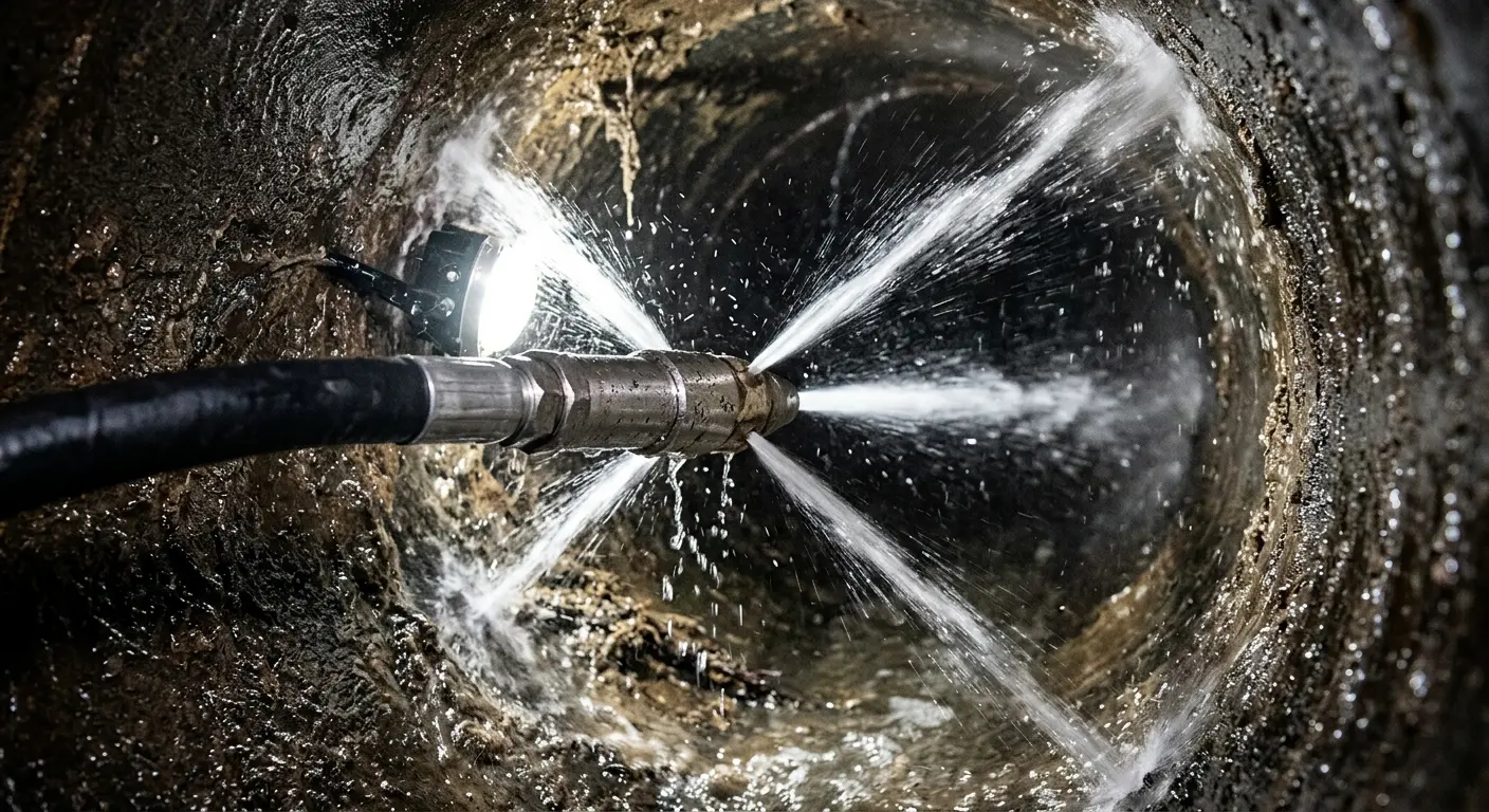 High-pressure hydro jetting nozzle cleaning sewer pipe for Storm Drain Cleaning in Cape St. Claire